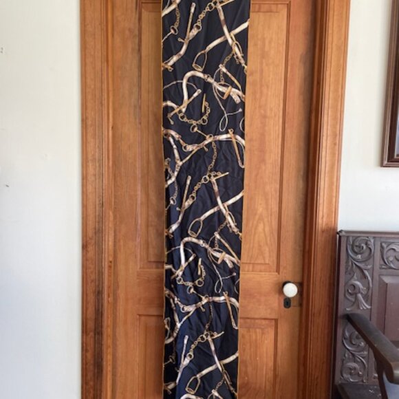TALBOTS Vintage Silk Scarf Equestrian Print Oblong Black, Brown, Gold - Picture 12 of 14